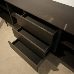 Gwinner Wohnwände & Tv-Lowboards|Wohnwand Bera Eiche Satin Terra Schwarz Gold Inklusive Sideboard Und Couchtisch