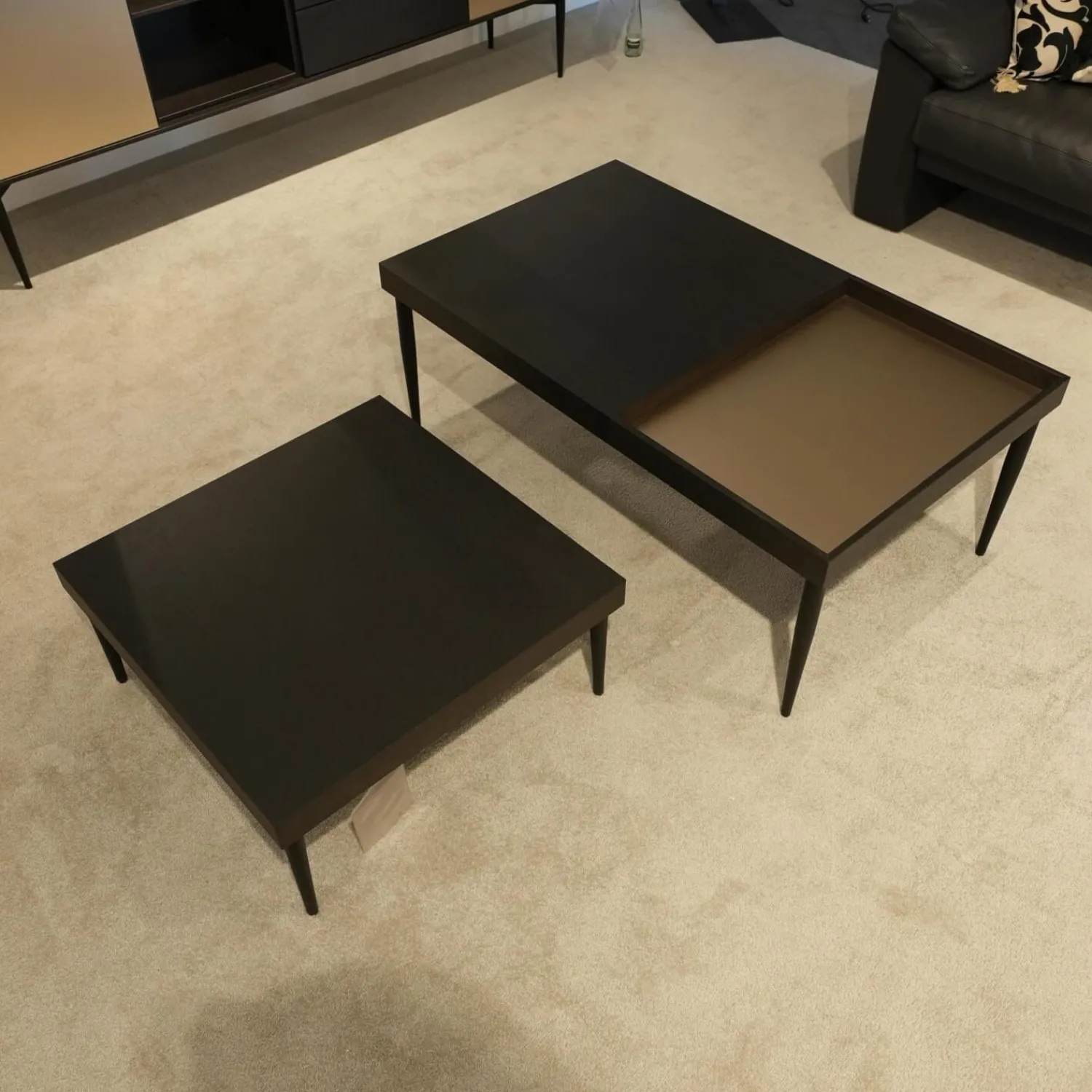 Gwinner Wohnwände & Tv-Lowboards|Wohnwand Bera Eiche Satin Terra Schwarz Gold Inklusive Sideboard Und Couchtisch