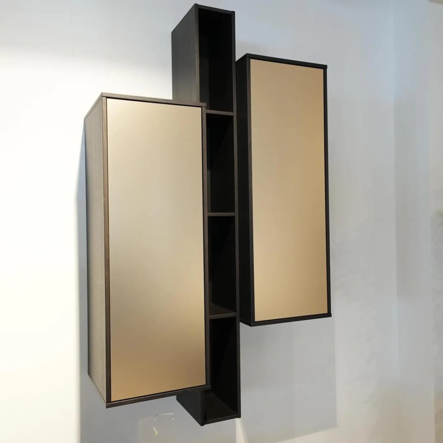 Gwinner Wohnwände & Tv-Lowboards|Wohnwand Bera Eiche Satin Terra Schwarz Gold Inklusive Sideboard Und Couchtisch