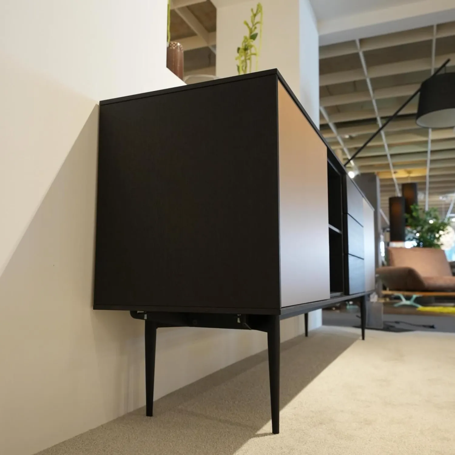 Gwinner Wohnwände & Tv-Lowboards|Wohnwand Bera Eiche Satin Terra Schwarz Gold Inklusive Sideboard Und Couchtisch
