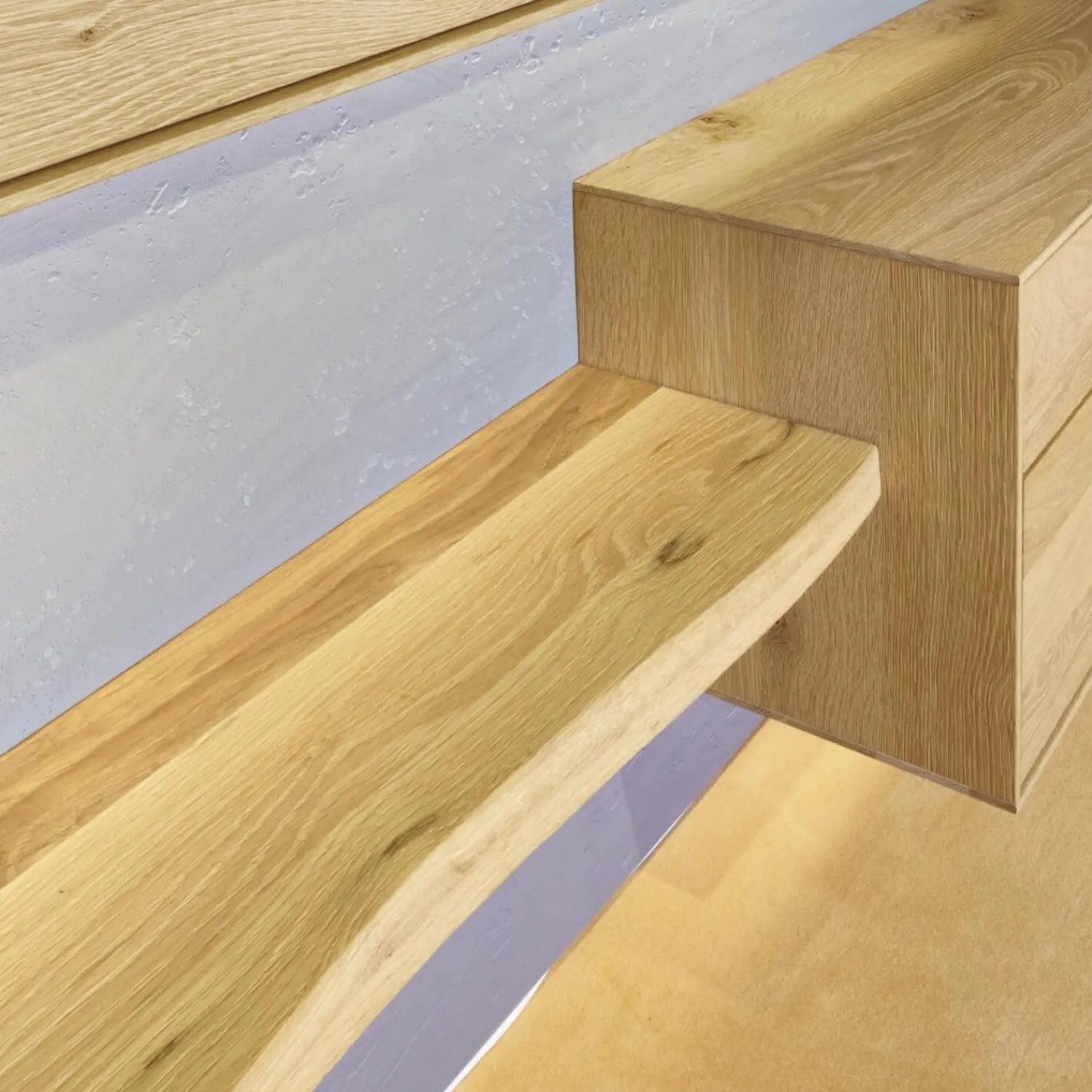 Hartmann Wohnwände & Tv-Lowboards|Wohnwand Brik Kerneiche Natur Massiv Akzente In Betonstein Inklusive 2 Wandleuchten