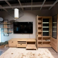 Global Wohnwände & Tv-Lowboards|Wohnwand Cabrera Asteiche Massiv Bianco Geölt Mit Beleuchtung