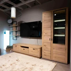 Global Wohnwände & Tv-Lowboards|Wohnwand Cabrera Asteiche Massiv Bianco Geölt Mit Beleuchtung