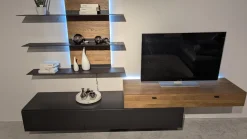 Die Hausmarke Wohnwände & Tv-Lowboards|Wohnwand Cairano Schiefer Schwarz Raucheiche Massiv Mit Beleuchtung Und Kabeldurchlass