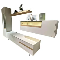 Gwinner Wohnwände & Tv-Lowboards|Wohnwand Calea Lack Seidenmatt Weiß Akzent Wildeiche Natur Mit LED Beleuchtung