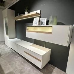 Gwinner Wohnwände & Tv-Lowboards|Wohnwand Calea Lack Seidenmatt Weiß Akzent Wildeiche Natur Mit LED Beleuchtung