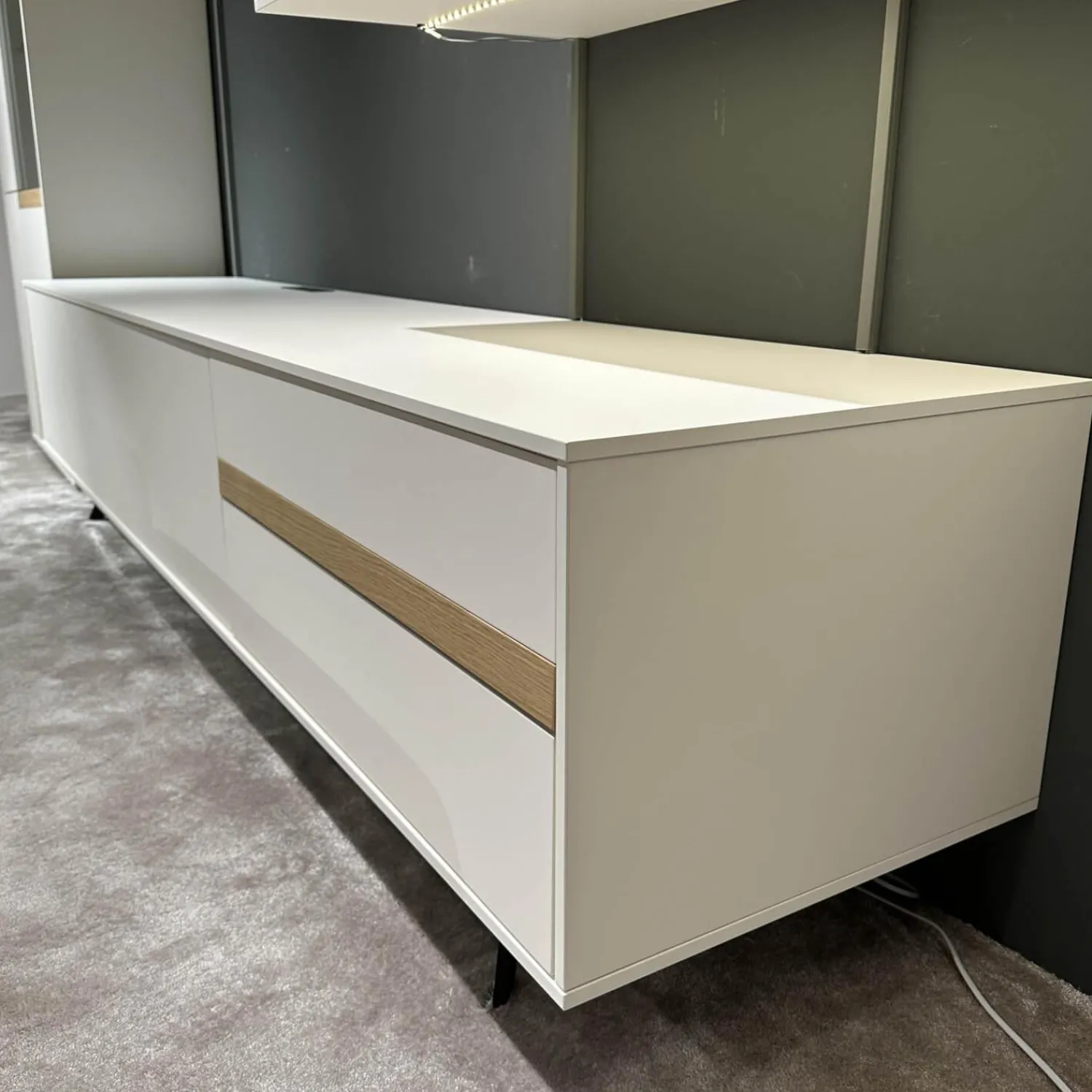 Gwinner Wohnwände & Tv-Lowboards|Wohnwand Calea Lack Seidenmatt Weiß Akzent Wildeiche Natur Mit LED Beleuchtung