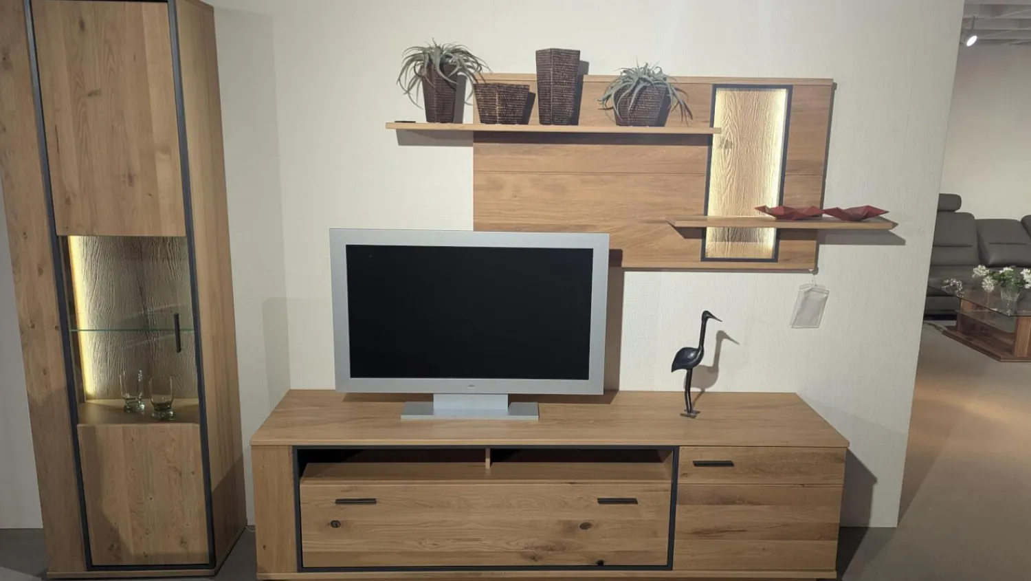 MCA Furniture Wohnwände & Tv-Lowboards|Wohnwand Campinas Asteiche Bianco Teilmassiv Metall Anthrazit