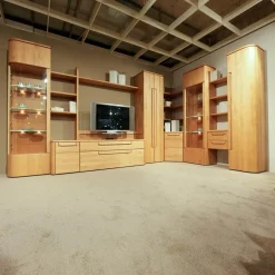 Wöstmann Wohnwände & Tv-Lowboards|Wohnwand Cantana 3000 Erle Massiv Inklusive Beleuchtung Und Flachtrafo Ohne Fernseher