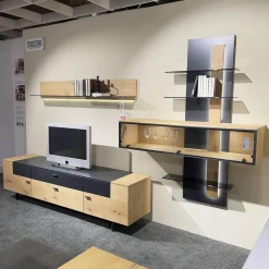 Mondo Wohnwände & Tv-Lowboards|Wohnwand Cantato 1006 Balkeneiche Natur Lack Seidenmatt Anthrazit Griff Anthrazit Fußgestell Metallverstärkung Mit LED Beleuchtung