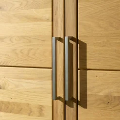 Wimmer Wohnwände & Tv-Lowboards|Wohnwand Casera 16 Rustikale Asteiche Hartwachsöl Bianco Geschliffen Klarglas Metallgriff Nickelfarbig Gebürstet Inklusive LED Beleuchtung