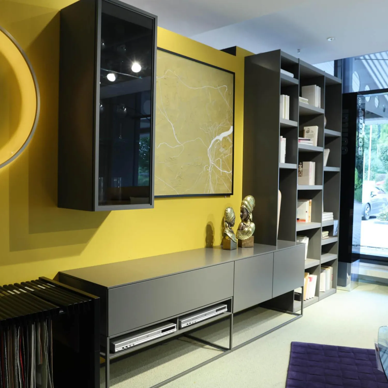 Contur Wohnwände & Tv-Lowboards|Wohnwand Catona Glattlack Onyxgrau Grau Klarglas Optiwhite Inklusive Beleuchtung