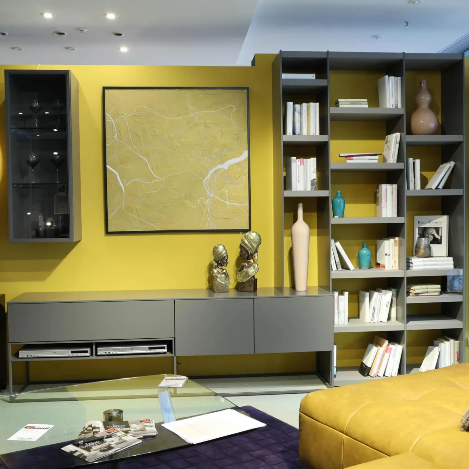 Contur Wohnwände & Tv-Lowboards|Wohnwand Catona Glattlack Onyxgrau Grau Klarglas Optiwhite Inklusive Beleuchtung