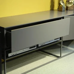 Contur Wohnwände & Tv-Lowboards|Wohnwand Catona Glattlack Onyxgrau Grau Klarglas Optiwhite Inklusive Beleuchtung