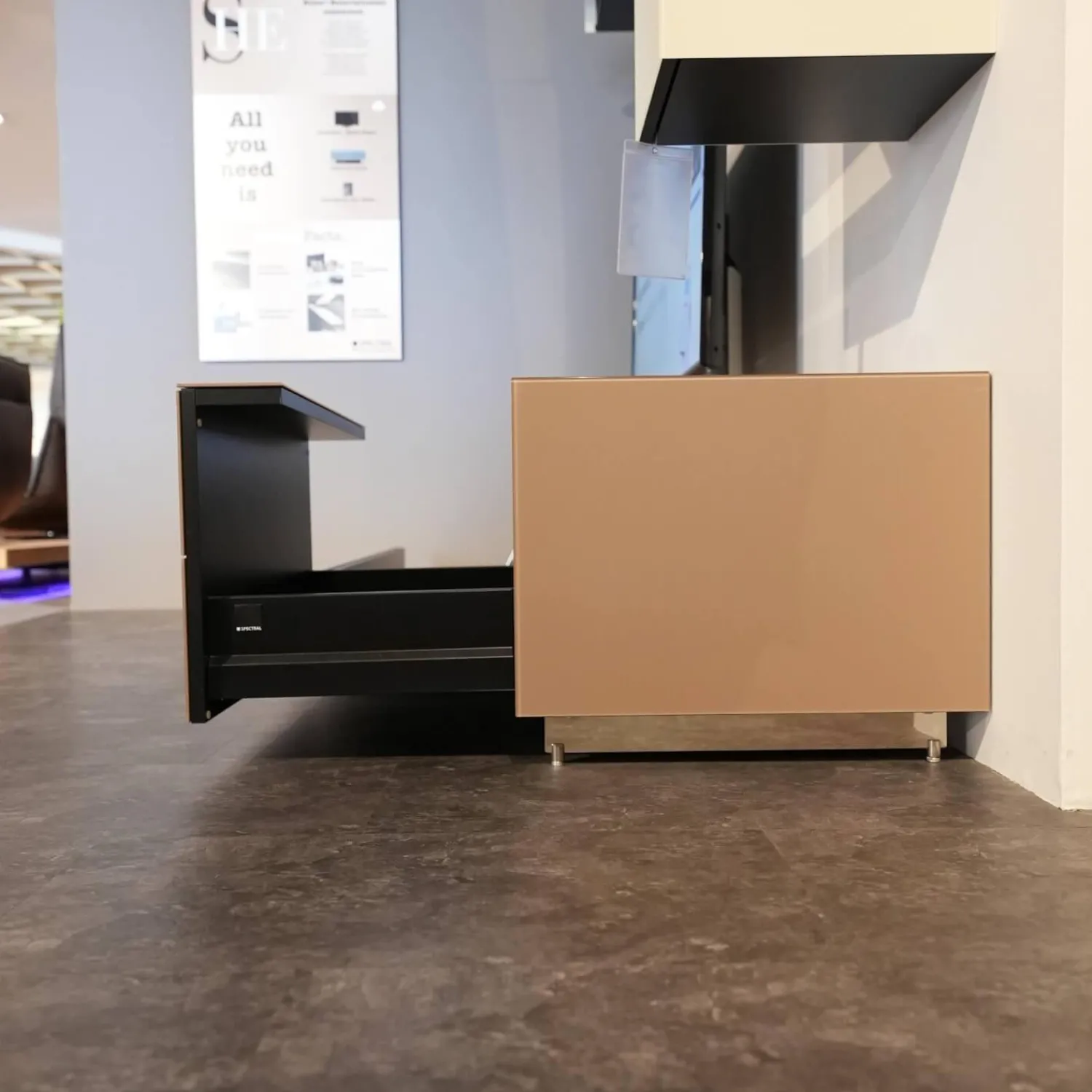 Spectral Smart Furniture Wohnwände & Tv-Lowboards|Wohnwand Cocoon Glas CAO Cacao Braun Satiniert Beige Stoff CF Schwarz Mit Soundsystem