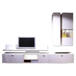 Global Wohnwände & Tv-Lowboards|Wohnwand Cordoba VZ 1060 Lack Weiß Nische Wildeiche Inklusive Beleuchtung