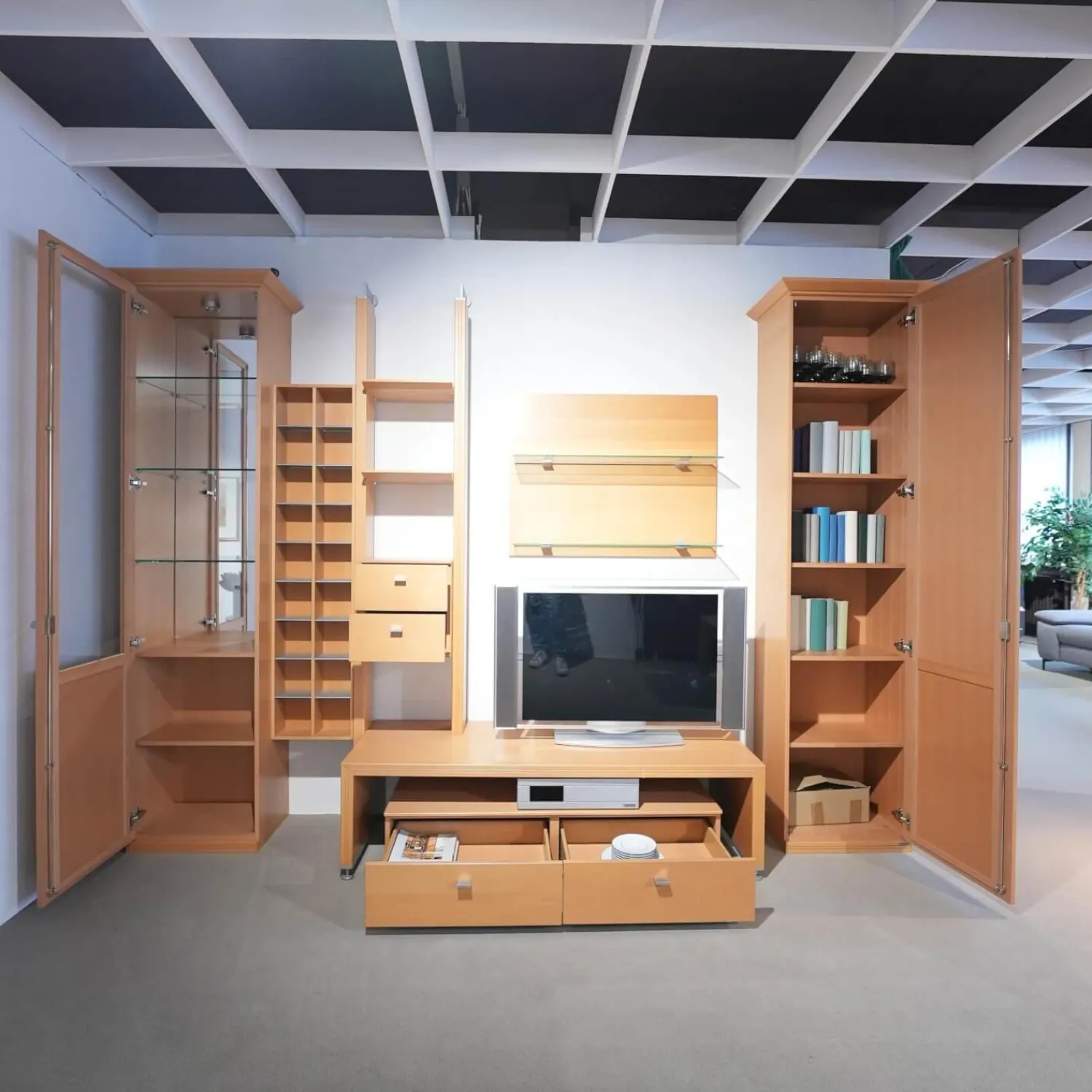 Thielemeyer Wohnwände & Tv-Lowboards|Wohnwand Costa Buche Furniert Mit Beleuchtung Und Trafo