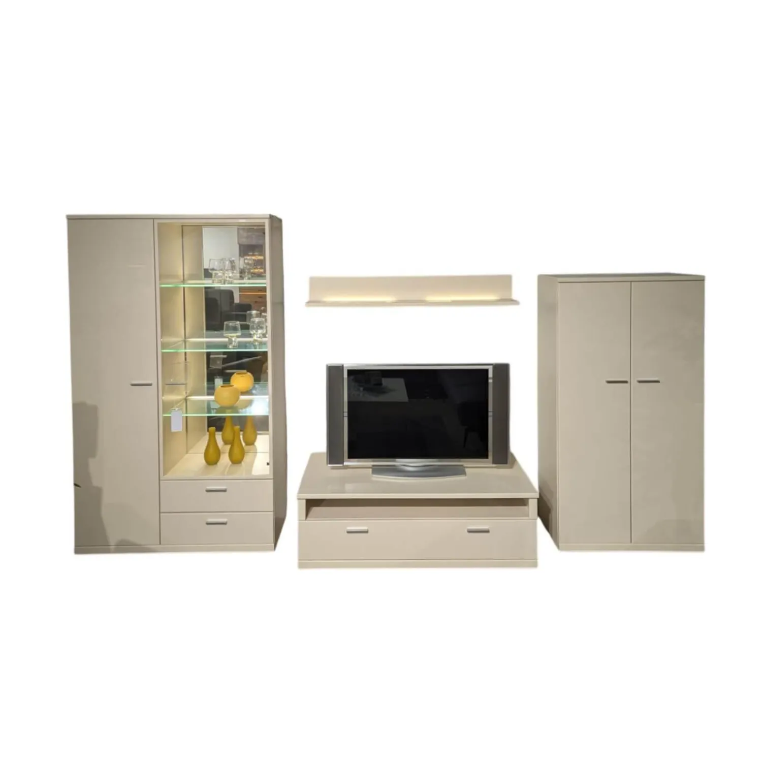 Rietberger Möbelwerke Wohnwände & Tv-Lowboards|Wohnwand Cremona Front Lack Crema Hochglanz Cremeweiß Korpus Lack Crema Matt Inklusive Beleuchtung