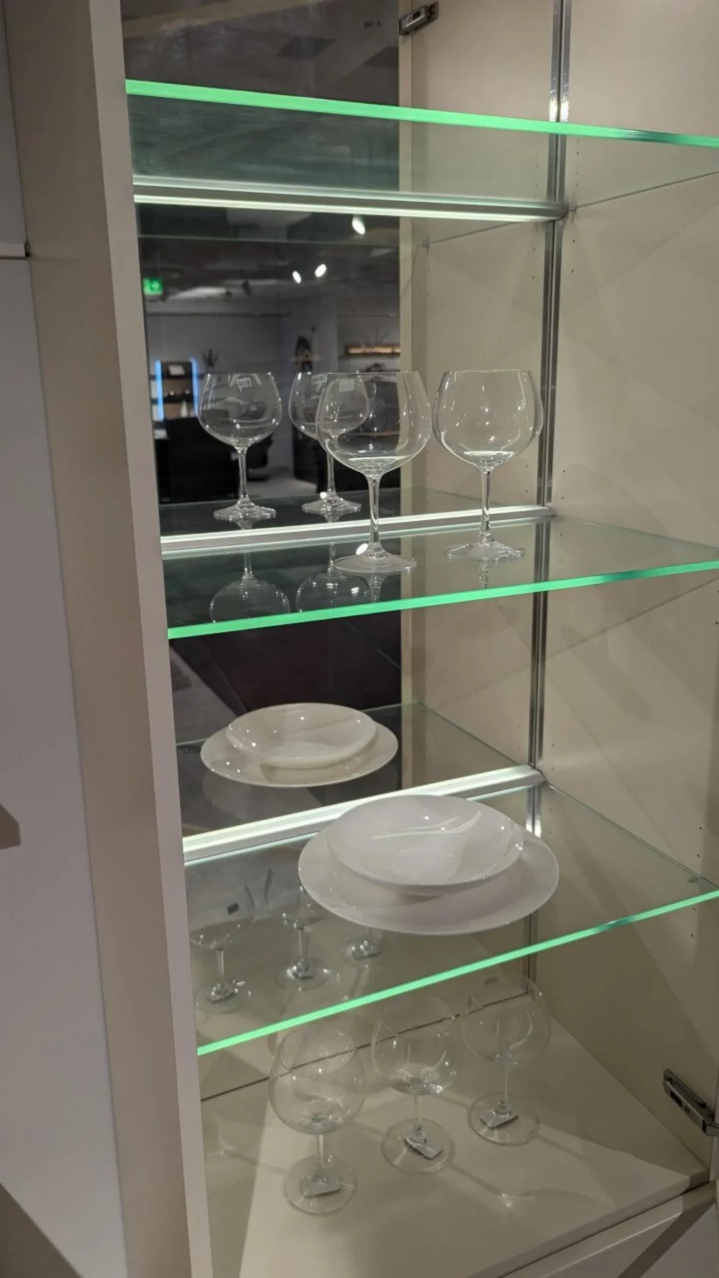 Rietberger Möbelwerke Wohnwände & Tv-Lowboards|Wohnwand Cremona Lack Crema Matt Weiß Creme Absetzung Eiche Sand Mit LED Beleuchtung Und Spiegelglasrückwand