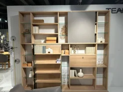 Team 7 Wohnwände & Tv-Lowboards|Wohnwand Cubus Eiche Weißöl Schiebetür Farbglas Taupe Grau Matt Klappgriffe Edelstahl