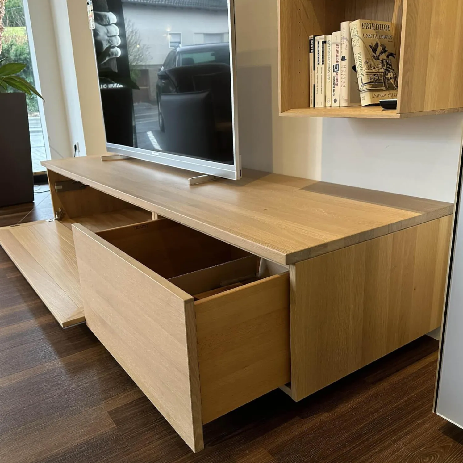 Team 7 Wohnwände & Tv-Lowboards|Wohnwand Cubus Eiche Weißöl Glas Matt Pearl Touchbeschlag