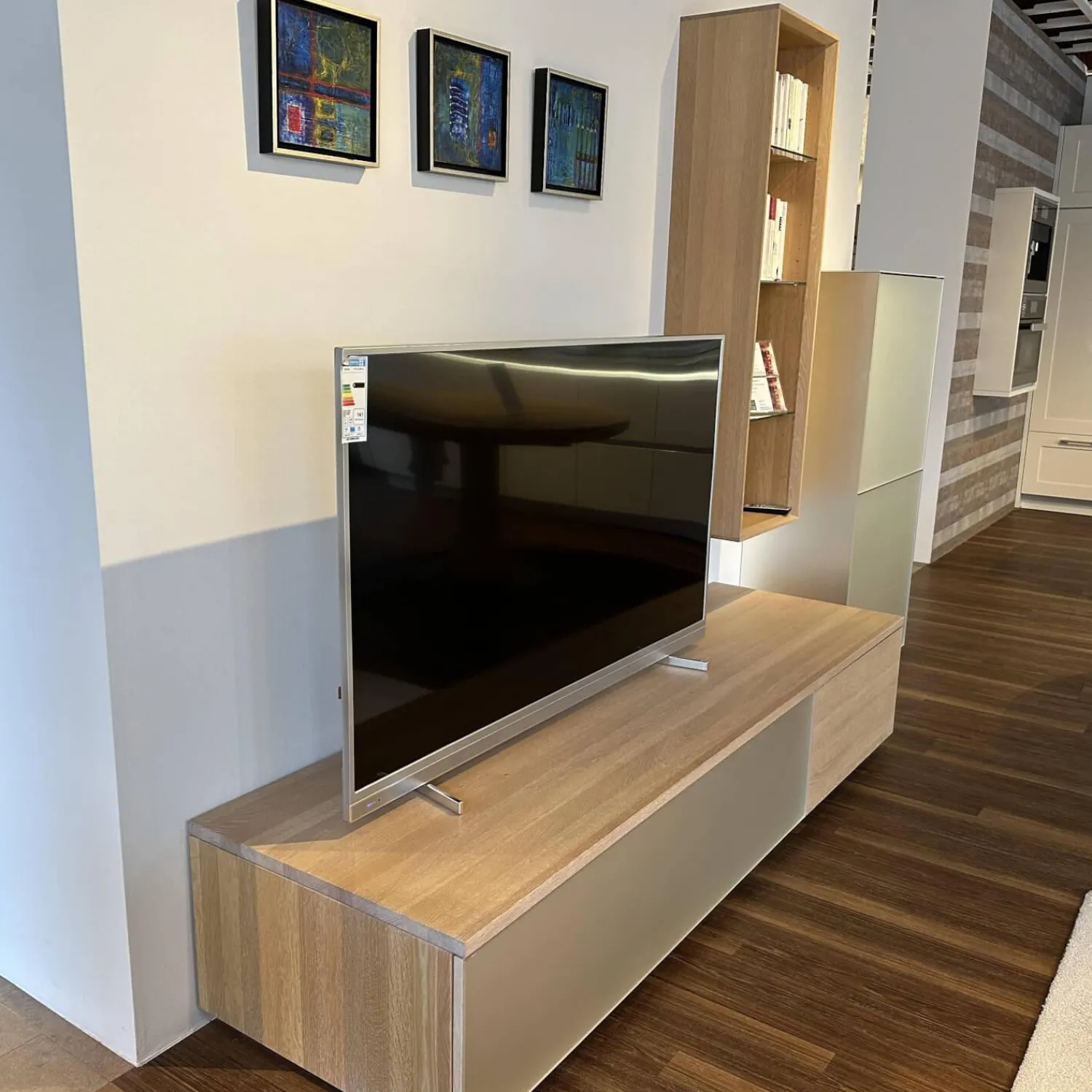 Team 7 Wohnwände & Tv-Lowboards|Wohnwand Cubus Eiche Weißöl Glas Matt Pearl Touchbeschlag