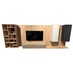 Team 7 Wohnwände & Tv-Lowboards|Wohnwand Cubus Pure 32 Eiche Weiß Geölt Farbglas In Naturweiß Kiesel Grau Und Graphitgrau Mit Beleuchtung Und TV-Halteplatte