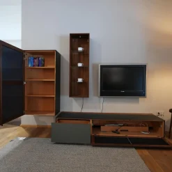 Team 7 Wohnwände & Tv-Lowboards|Wohnwand Cubus Pure 8 In Nussbaum Naturgeölt Fronten In Glas Stahl