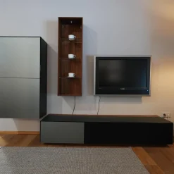 Team 7 Wohnwände & Tv-Lowboards|Wohnwand Cubus Pure 8 In Nussbaum Naturgeölt Fronten In Glas Stahl