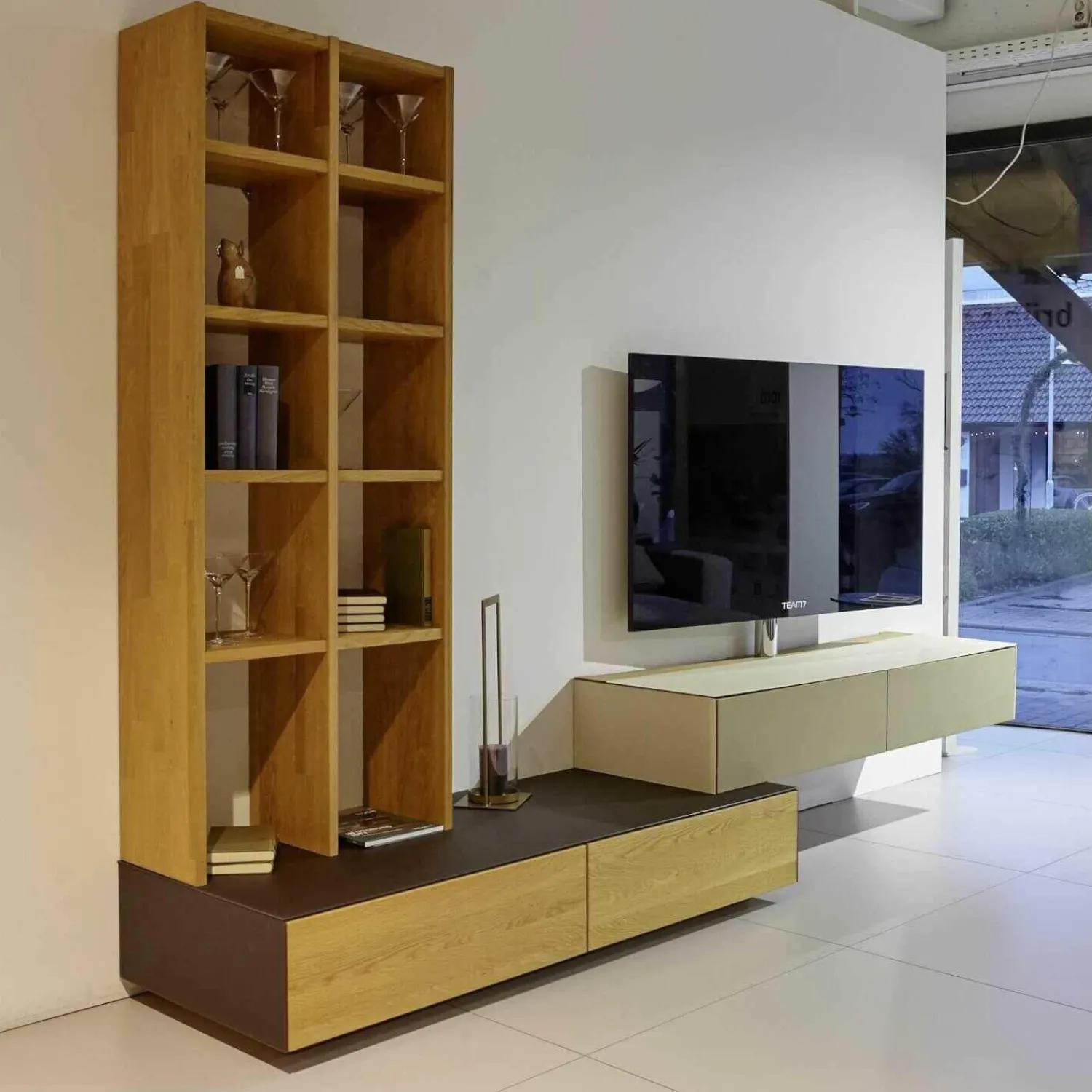 Mobilari Wohnwände & Tv-Lowboards|Wohnwand Cubus Pure Eiche Massiv Glas Dunkelbraun