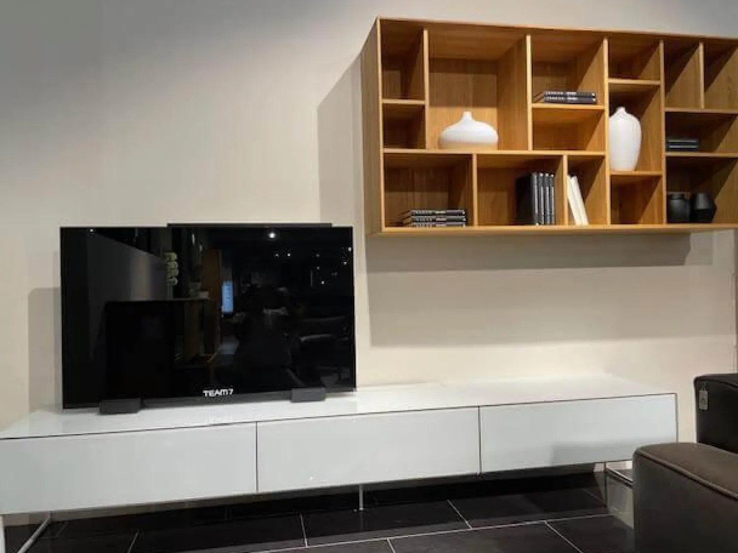 Team 7 Wohnwände & Tv-Lowboards|Wohnwand Cubus Pure Eiche Naturöl Und Farbglas Weiß Glänzend Mit TV-Säule Ohne TV