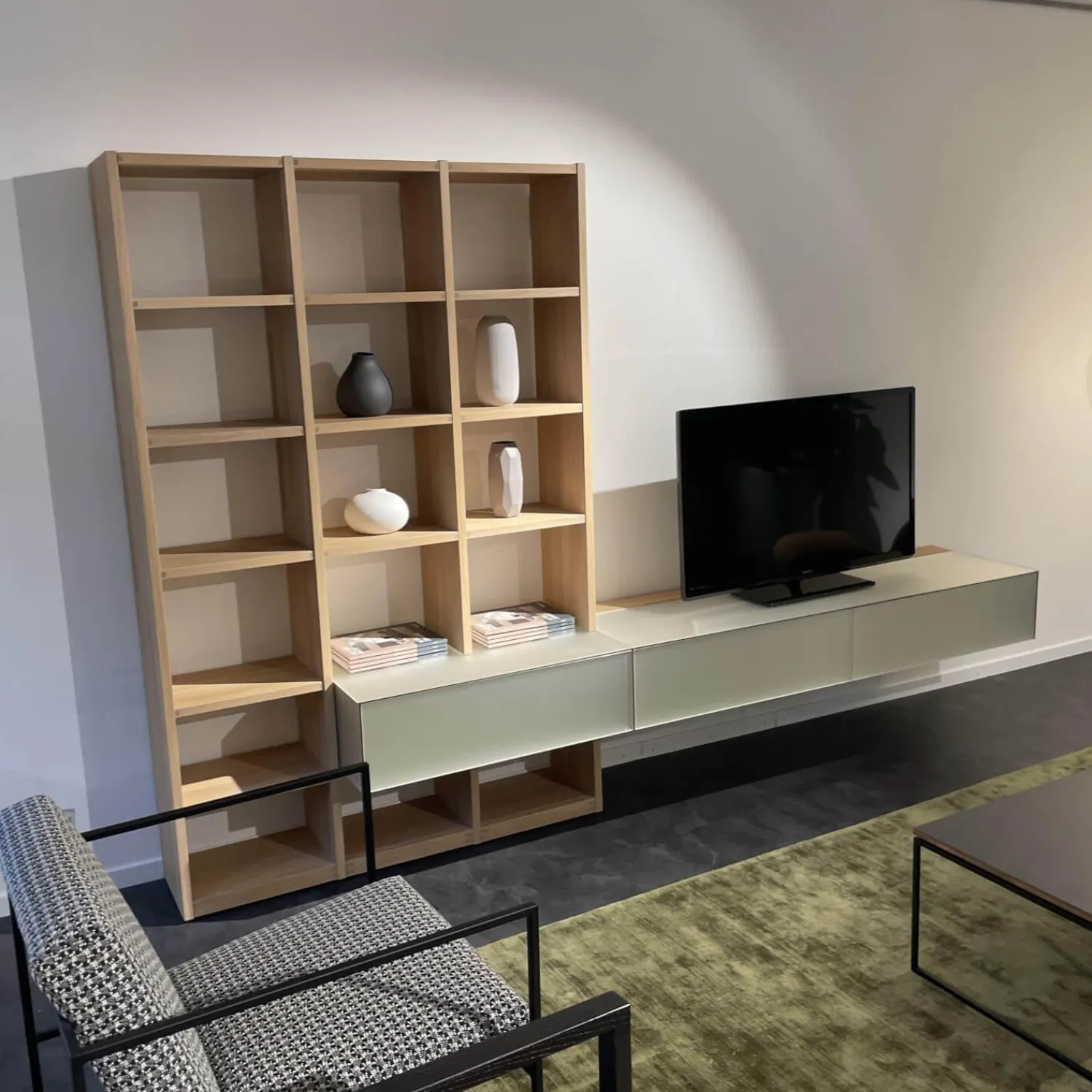 Team 7 Wohnwände & Tv-Lowboards|Wohnwand Cubus Pure Volholz Eiche Weiß Geölt Glas Pearl Matt Mit Touchbeschlag