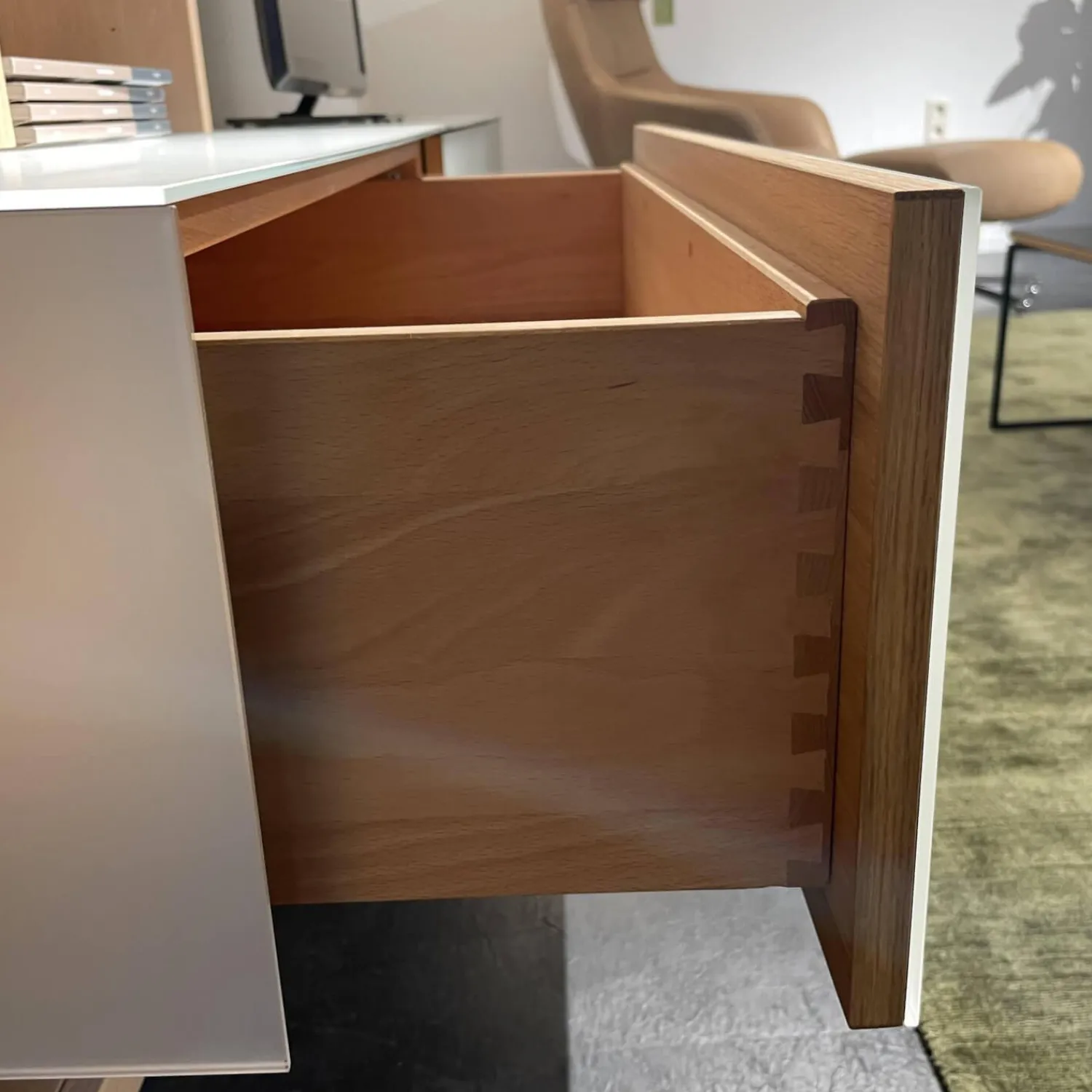 Team 7 Wohnwände & Tv-Lowboards|Wohnwand Cubus Pure Volholz Eiche Weiß Geölt Glas Pearl Matt Mit Touchbeschlag