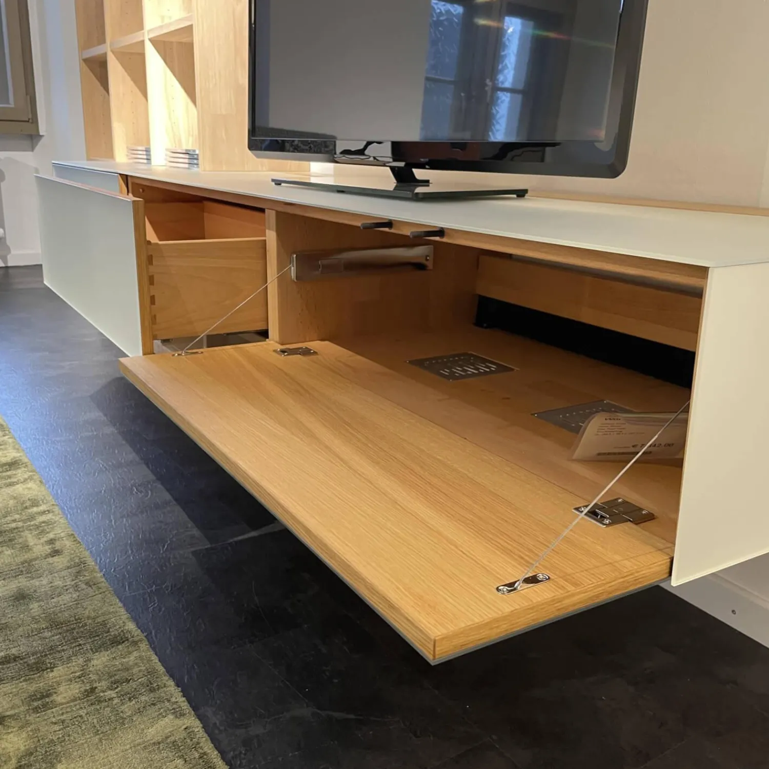 Team 7 Wohnwände & Tv-Lowboards|Wohnwand Cubus Pure Volholz Eiche Weiß Geölt Glas Pearl Matt Mit Touchbeschlag