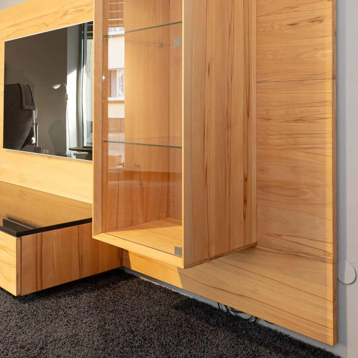 Team 7 Wohnwände & Tv-Lowboards|Wohnwand Cubus Vollholz Kernbuche Natur Geölt Inklusive Granit-Platte Und LED-Beleuchtung