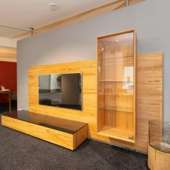 Team 7 Wohnwände & Tv-Lowboards|Wohnwand Cubus Vollholz Kernbuche Natur Geölt Inklusive Granit-Platte Und LED-Beleuchtung