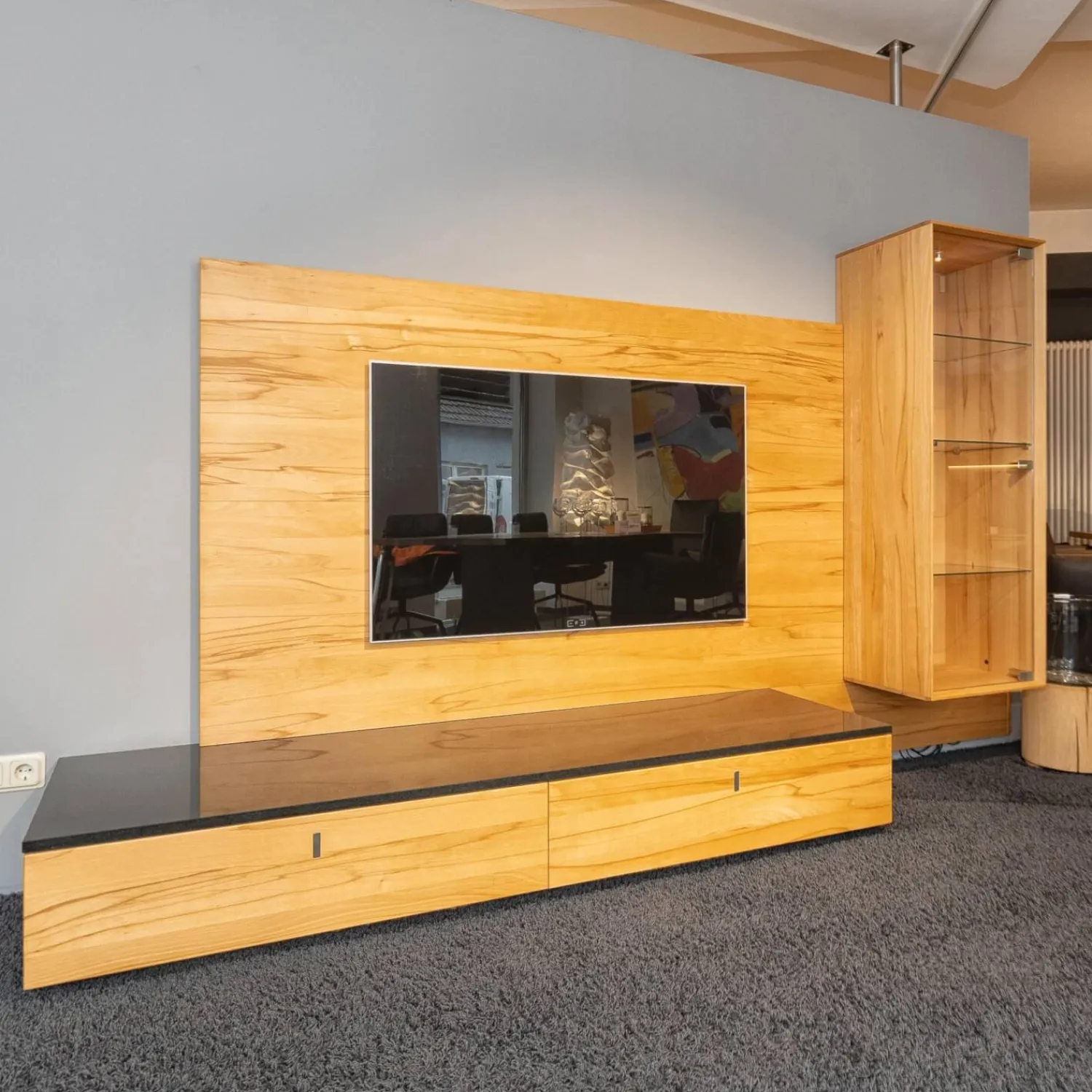Team 7 Wohnwände & Tv-Lowboards|Wohnwand Cubus Vollholz Kernbuche Natur Geölt Inklusive Granit-Platte Und LED-Beleuchtung