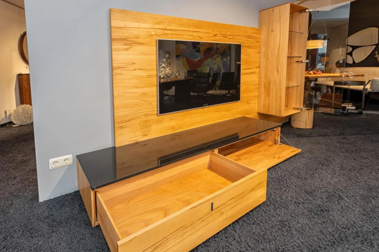 Team 7 Wohnwände & Tv-Lowboards|Wohnwand Cubus Vollholz Kernbuche Natur Geölt Inklusive Granit-Platte Und LED-Beleuchtung