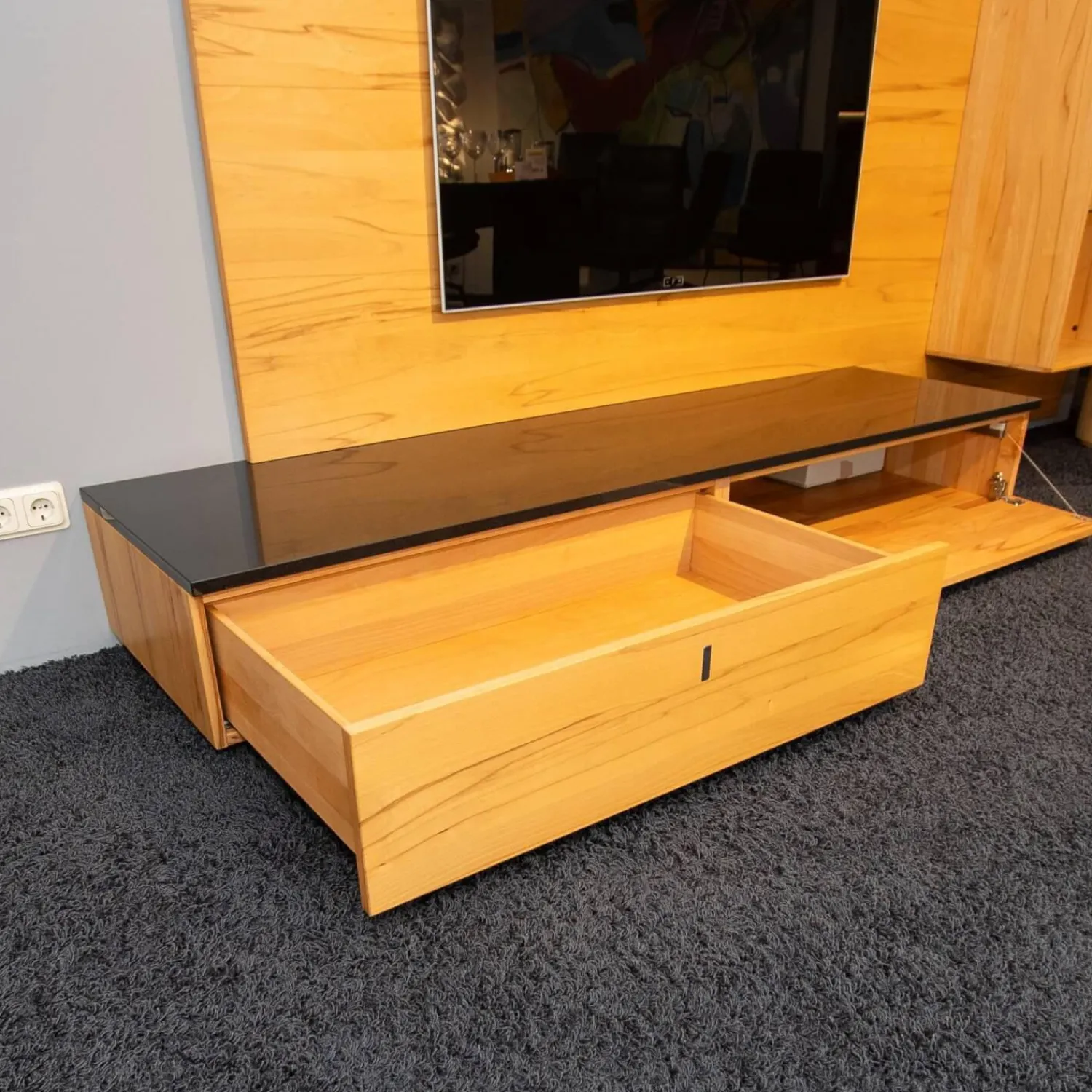 Team 7 Wohnwände & Tv-Lowboards|Wohnwand Cubus Vollholz Kernbuche Natur Geölt Inklusive Granit-Platte Und LED-Beleuchtung