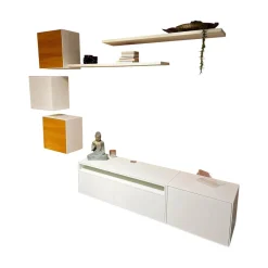 Hülsta Wohnwände & Tv-Lowboards|Wohnwand Easy Lack Reinweiß Absetzung Natureiche Inklusive Wand Steckbord Time