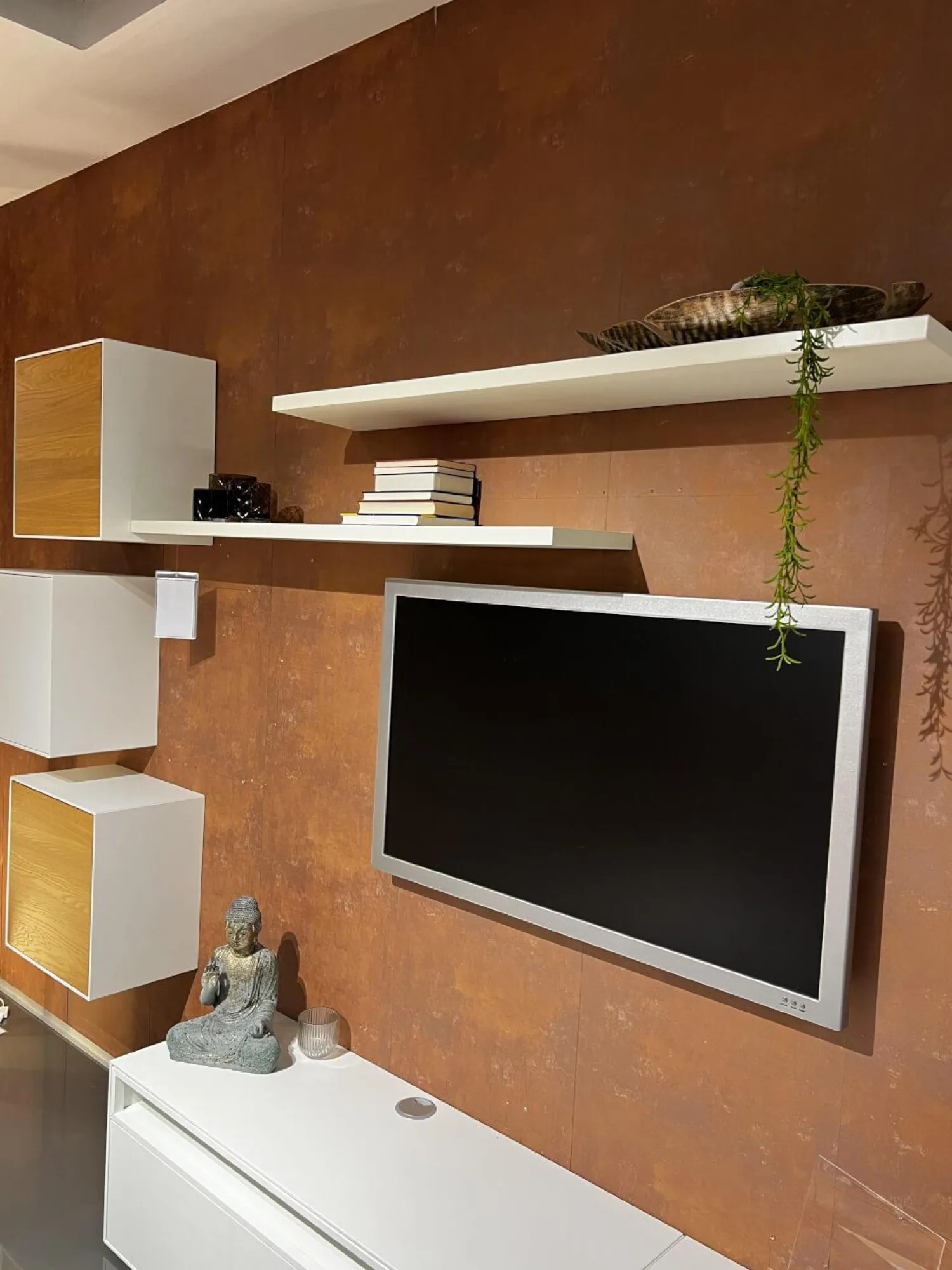 Hülsta Wohnwände & Tv-Lowboards|Wohnwand Easy Lack Reinweiß Absetzung Natureiche Inklusive Wand Steckbord Time