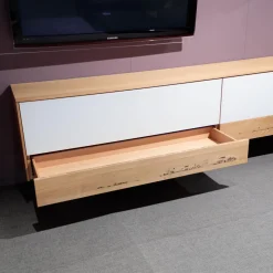 Team 7 Wohnwände & Tv-Lowboards|Wohnwand Eiche Natur Farbglas Weiß Matt Inklusive Beleuchtung Mit Fernbedienung