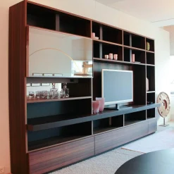 Molteni & C Wohnwände & Tv-Lowboards|Wohnwand Eukalyptus Lack Mokka Mit Schiebetür Aus Stopsol-Glas Mit Licht