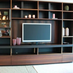 Molteni & C Wohnwände & Tv-Lowboards|Wohnwand Eukalyptus Lack Mokka Mit Schiebetür Aus Stopsol-Glas Mit Licht