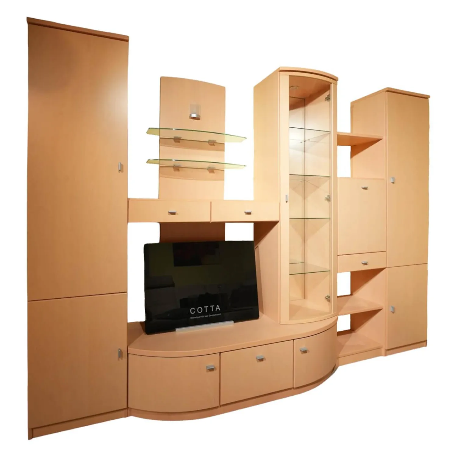 Gwinner Wohnwände & Tv-Lowboards|Wohnwand Evita Ahorn Light Griff Chrom Matt Ohne Fernseher