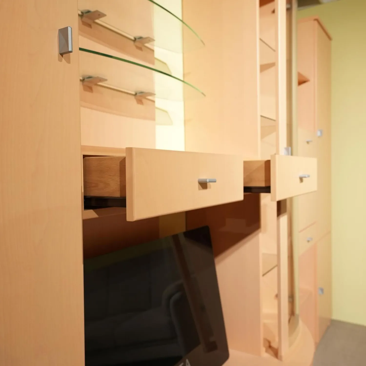 Gwinner Wohnwände & Tv-Lowboards|Wohnwand Evita Ahorn Light Griff Chrom Matt Ohne Fernseher