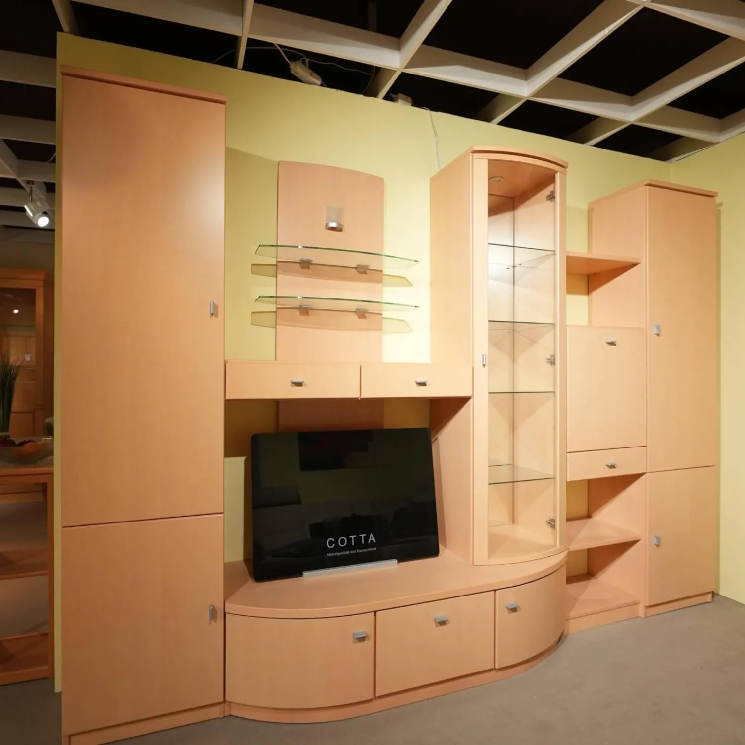 Gwinner Wohnwände & Tv-Lowboards|Wohnwand Evita Ahorn Light Griff Chrom Matt Ohne Fernseher