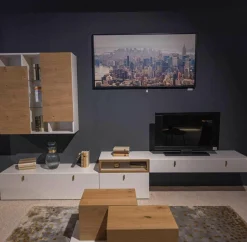 Global Wohnwände & Tv-Lowboards|Wohnwand Fablo Balkeneiche Bianco Weiß Matt mit Beleuchtung