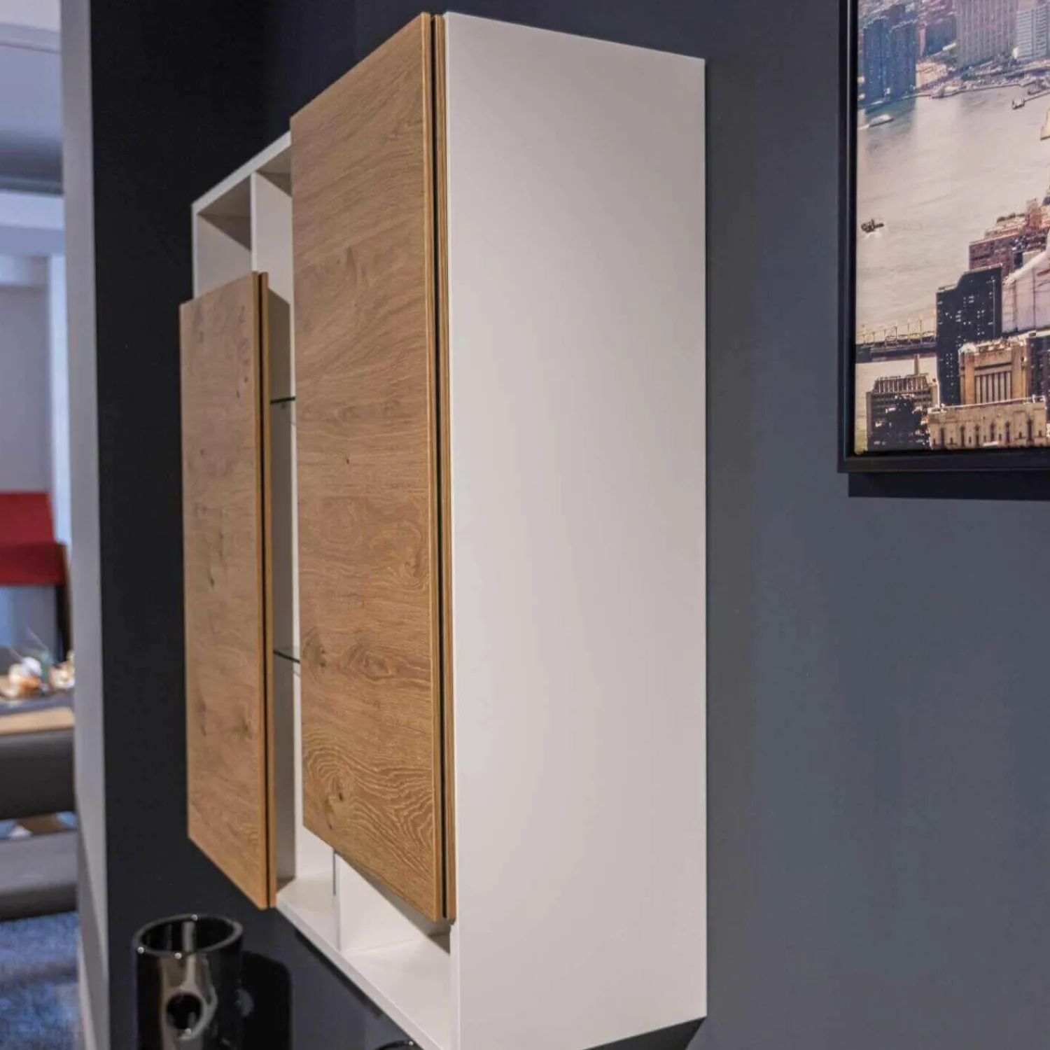 Global Wohnwände & Tv-Lowboards|Wohnwand Fablo Balkeneiche Bianco Weiß Matt mit Beleuchtung