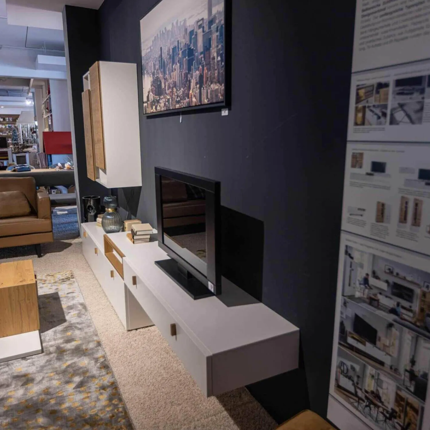 Global Wohnwände & Tv-Lowboards|Wohnwand Fablo Balkeneiche Bianco Weiß Matt mit Beleuchtung